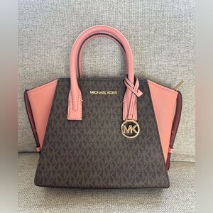 Michael Kors Avril Logo Small Zip Top Satchel Sunset Rose Handbag